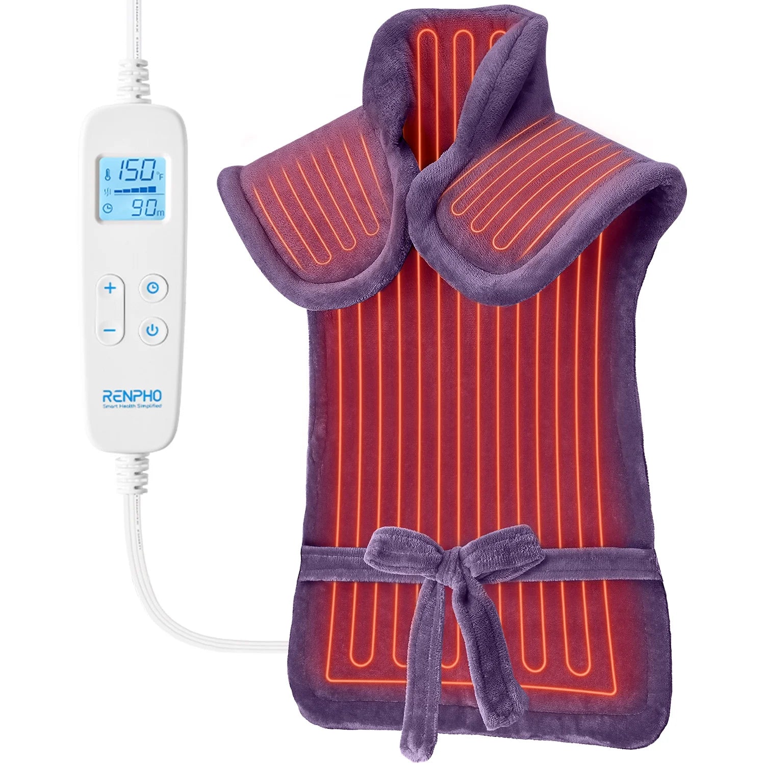 "24X37" Shoulder Heating Pad for Back Pain Relief, Electric Large Heating Pad for Neck & Wrap with 6 Heat Settings & Auto Shut-Off, Birthday Christmas Gifts for Women Men, Purple